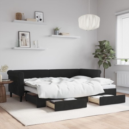 vidaXL Divano Letto Estraibile con Cassetti Nero 80x200 cm in Velluto