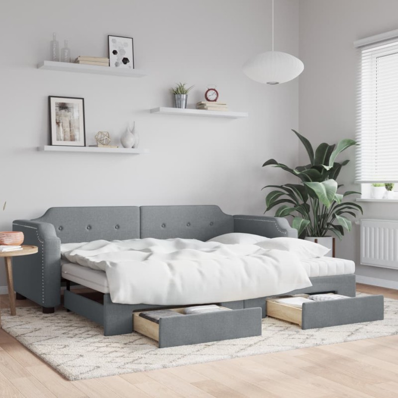 vidaXL Divano Letto Estraibile Cassetti Grigio Chiaro 90x200cm Tessuto vidaXL Divano Letto Estraibile Cassetti Grigio Chiaro 90x200cm Tessuto