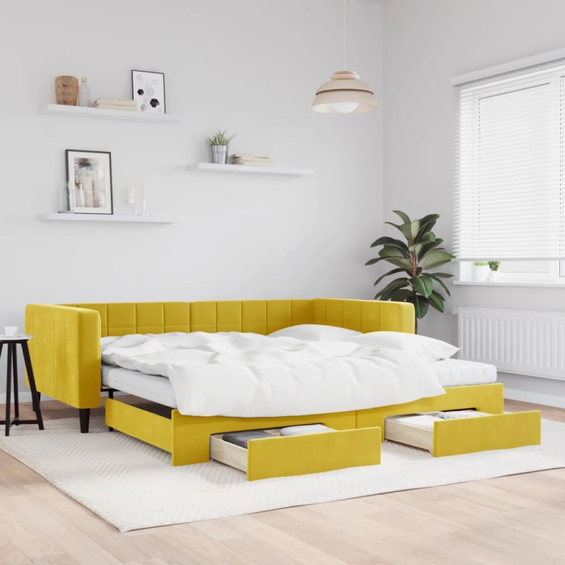 vidaXL Divano Letto Estraibile con Cassetti Giallo 100x200cm Velluto vidaXL Divano Letto Estraibile con Cassetti Giallo 100x200cm Velluto