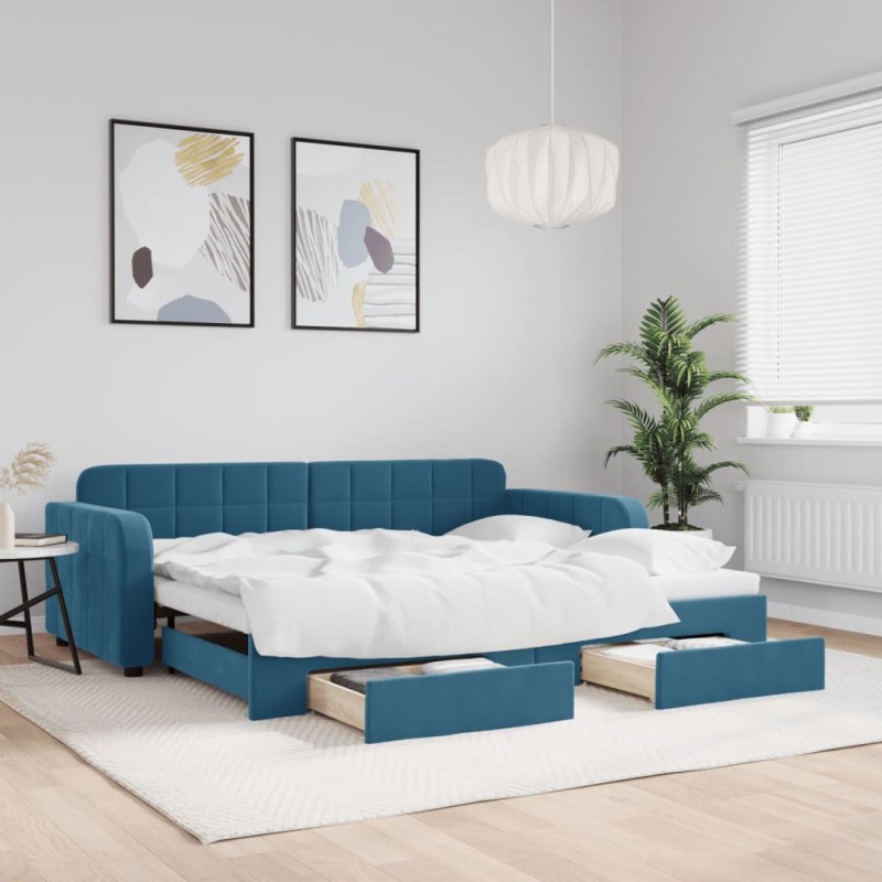 vidaXL Divano Letto Estraibile con Cassetti Blu 90x200 cm in Velluto vidaXL Divano Letto Estraibile con Cassetti Blu 90x200 cm in Velluto