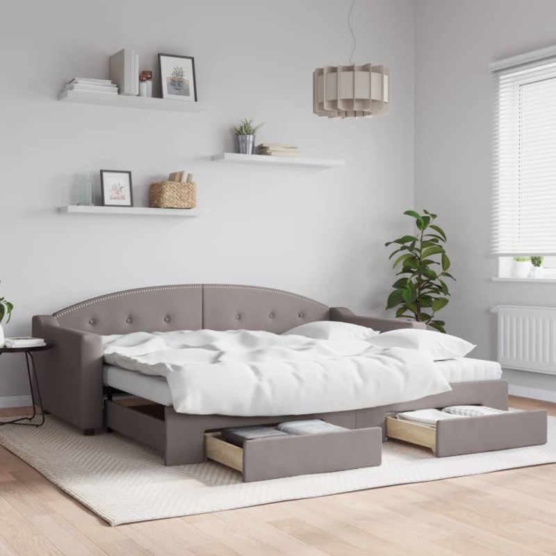 vidaXL Divano Letto Estraibile con Cassetti Tortora 90x200 cm Tessuto vidaXL Divano Letto Estraibile con Cassetti Tortora 90x200 cm Tessuto