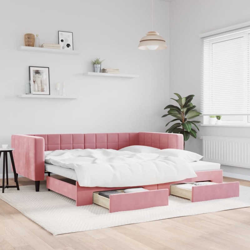 vidaXL Divano Letto Estraibile con Cassetti Rosa 100x200 cm Velluto vidaXL Divano Letto Estraibile con Cassetti Rosa 100x200 cm Velluto