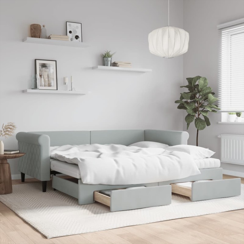 vidaXL Divano Letto Estraibile Cassetti Grigio Chiaro 90x190cm Velluto vidaXL Divano Letto Estraibile Cassetti Grigio Chiaro 90x190cm Velluto
