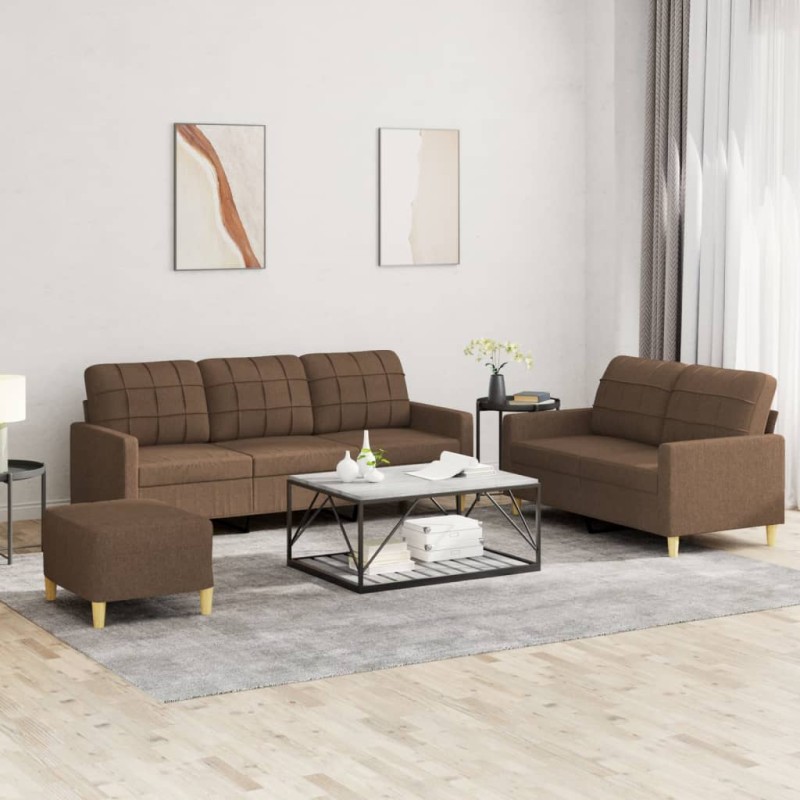 vidaXL Set di Divani 3 pz con Cuscini Marrone in Tessuto vidaXL Set di Divani 3 pz con Cuscini Marrone in Tessuto
