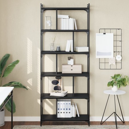 vidaXL Libreria Nera 6 Ripiani 76x32x192 cm Legno Multistrato