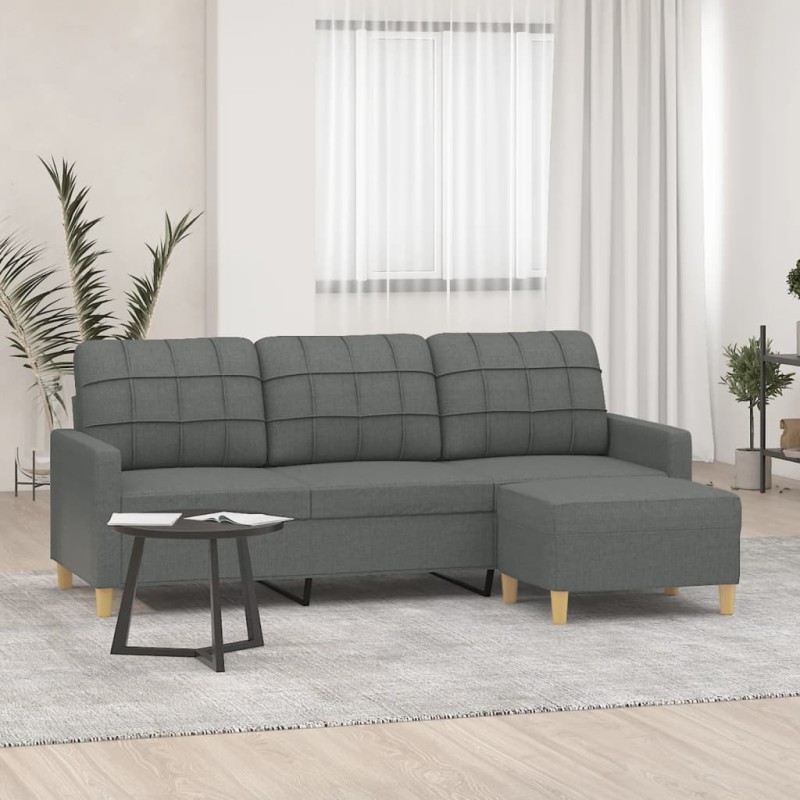 vidaXL Divano a 3 Posti con Poggiapiedi Grigio Scuro 180cm in Tessuto vidaXL Divano a 3 Posti con Poggiapiedi Grigio Scuro 180cm in Tessuto