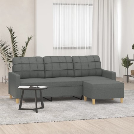 vidaXL Divano a 3 Posti con Poggiapiedi Grigio Scuro 180cm in Tessuto