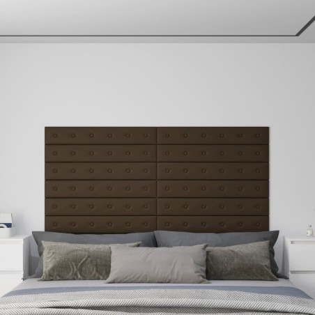 Pannelli Murali 12 pz Marroni 90x15 cm in Similpelle 1,62 m²