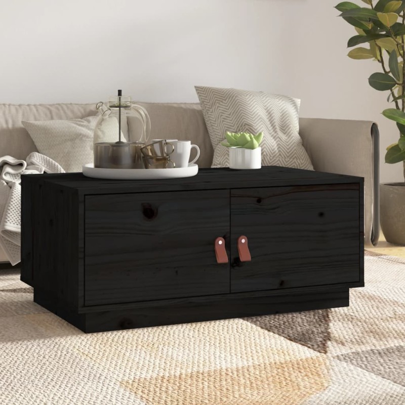 Tavolino da Salotto Nero 80x50x35 cm in Legno Massello di Pino Tavolino da Salotto Nero 80x50x35 cm in Legno Massello di Pino