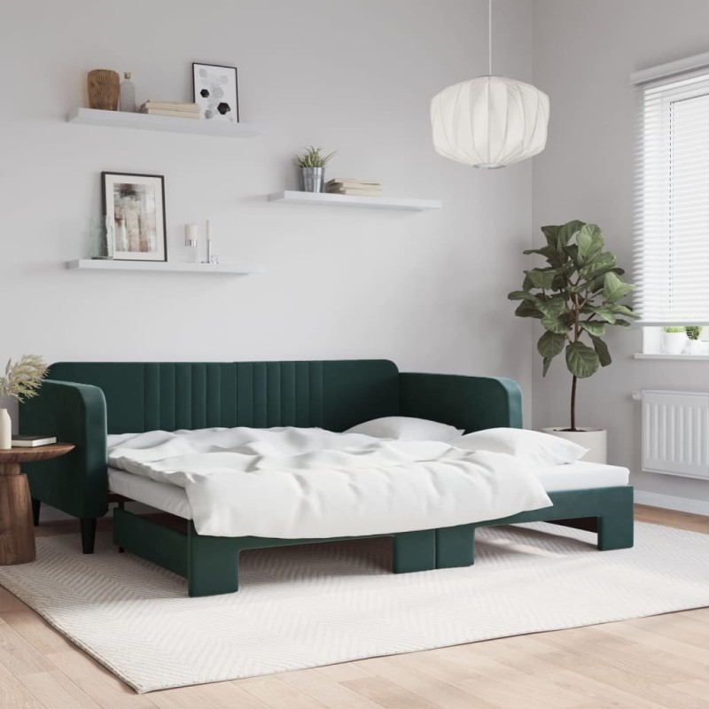 vidaXL Divano Letto con Letto Estraibile Verde Scuro 100x200cm Velluto vidaXL Divano Letto con Letto Estraibile Verde Scuro 100x200cm Velluto