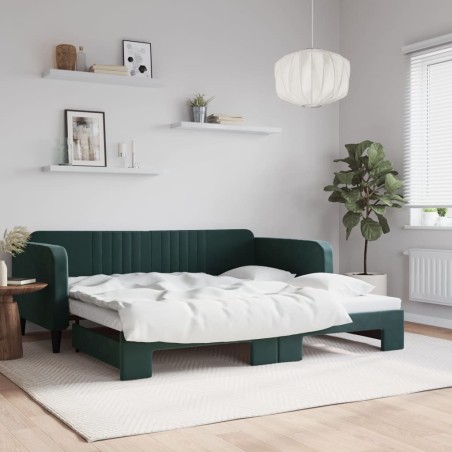 vidaXL Divano Letto con Letto Estraibile Verde Scuro 100x200cm Velluto
