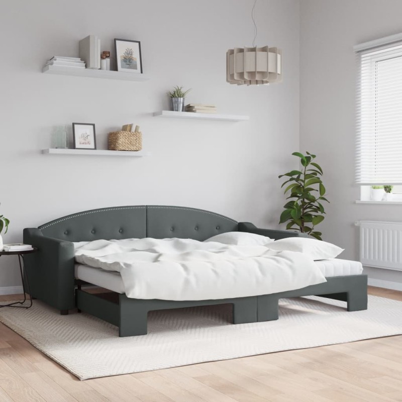 vidaXL Divano Letto Estraibile Materassi Grigio Scuro 90x200cm Tessuto vidaXL Divano Letto Estraibile Materassi Grigio Scuro 90x200cm Tessuto