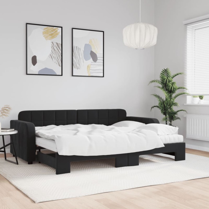 vidaXL Divano Letto Estraibile con Materassi Nero 80x200 cm Velluto vidaXL Divano Letto Estraibile con Materassi Nero 80x200 cm Velluto