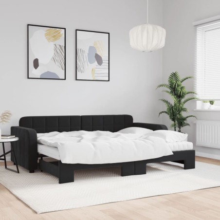 vidaXL Divano Letto Estraibile con Materassi Nero 80x200 cm Velluto