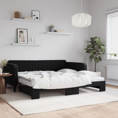 vidaXL Divano Letto Estraibile con Materassi Nero 100x200 cm Velluto