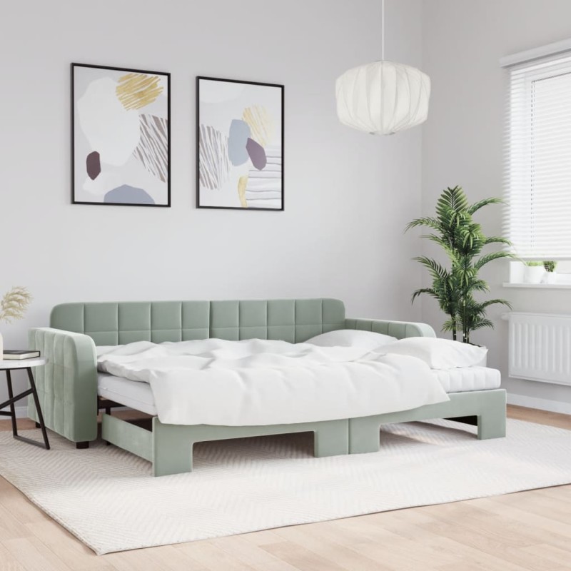 vidaXL Divano Letto Estraibile Materassi Grigio Chiaro 80x200 Velluto vidaXL Divano Letto Estraibile Materassi Grigio Chiaro 80x200 Velluto