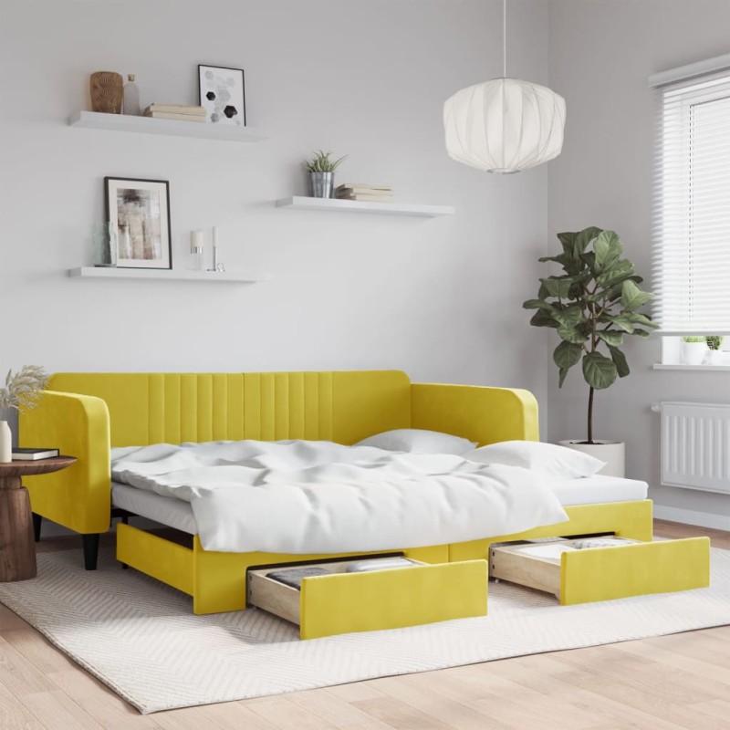 vidaXL Divano Letto Estraibile con Cassetti Giallo 100x200cm Velluto vidaXL Divano Letto Estraibile con Cassetti Giallo 100x200cm Velluto