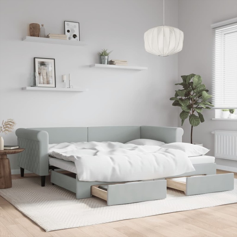 vidaXL Divano Letto Estraibile Cassetti Grigio Chiaro 90x190cm Velluto vidaXL Divano Letto Estraibile Cassetti Grigio Chiaro 90x190cm Velluto