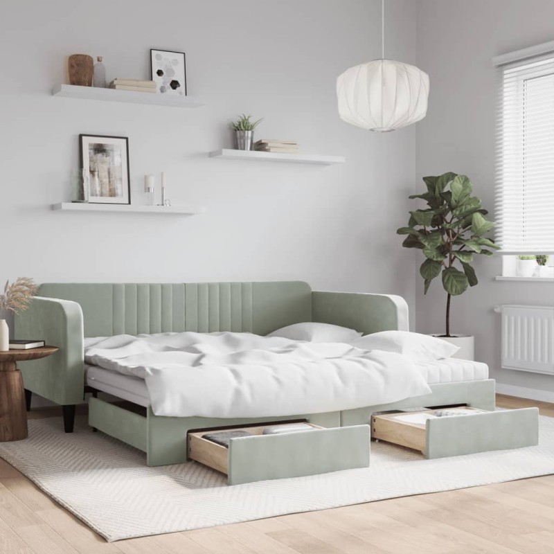 vidaXL Divano Letto Estraibile Cassetti Grigio Chiaro 100x200 Velluto vidaXL Divano Letto Estraibile Cassetti Grigio Chiaro 100x200 Velluto