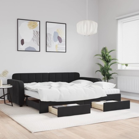 vidaXL Divano Letto Estraibile con Cassetti Nero 90x200 cm in Velluto
