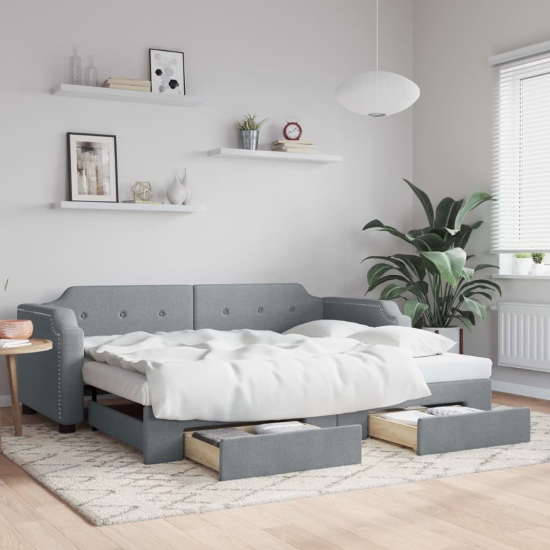 vidaXL Divano Letto Estraibile Cassetti Grigio Chiaro 80x200cm Tessuto vidaXL Divano Letto Estraibile Cassetti Grigio Chiaro 80x200cm Tessuto