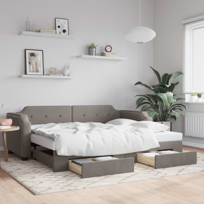 vidaXL Divano Letto Estraibile con Cassetti Tortora 90x200 cm Tessuto vidaXL Divano Letto Estraibile con Cassetti Tortora 90x200 cm Tessuto