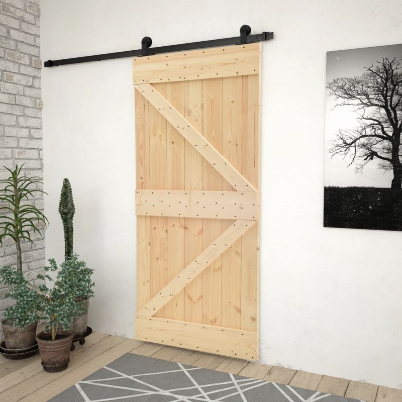 vidaXL Porta Scorrevole con Set Hardware 80x210 cm in Legno di Pino vidaXL Porta Scorrevole con Set Hardware 80x210 cm in Legno di Pino
