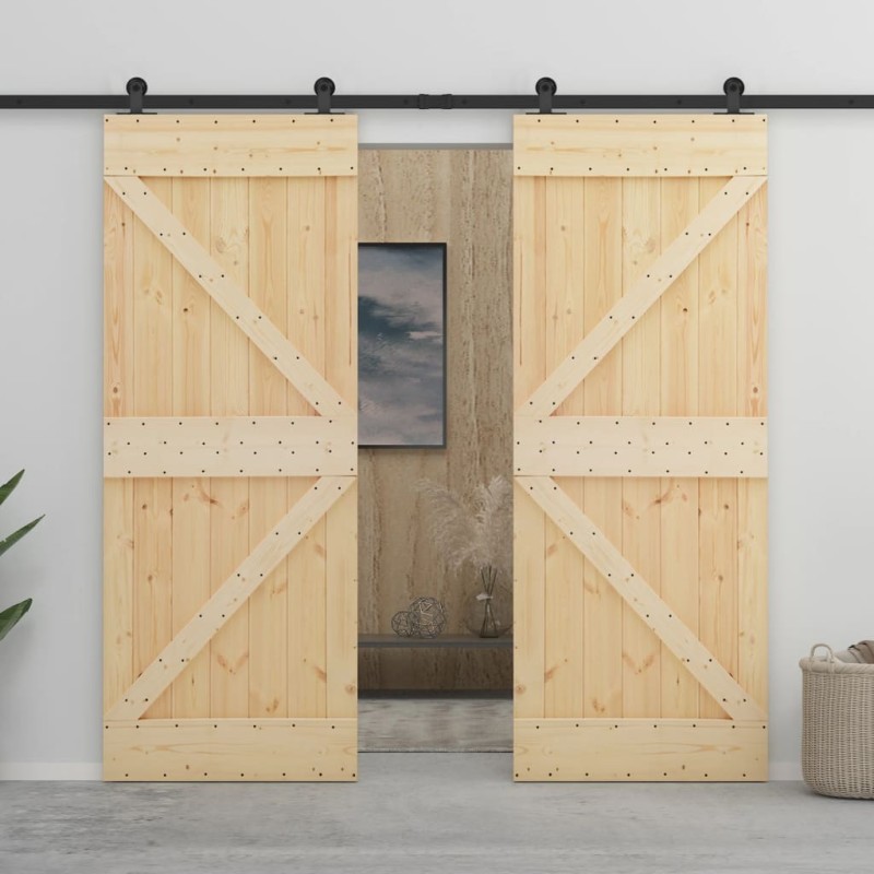 vidaXL Porta Scorrevole con Set Hardware 80x210 cm in Legno di Pino vidaXL Porta Scorrevole con Set Hardware 80x210 cm in Legno di Pino