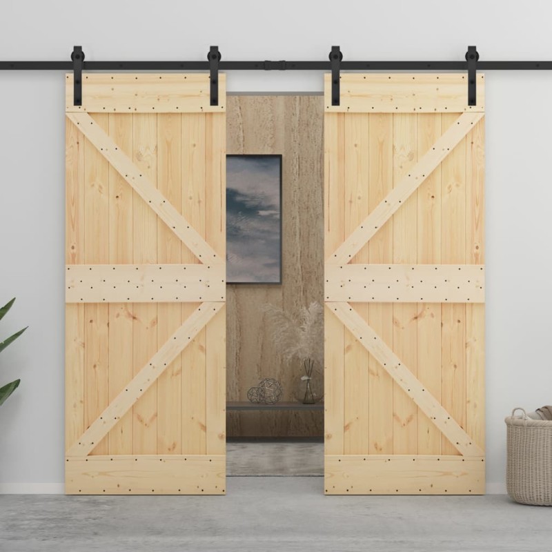 vidaXL Porta Scorrevole con Set Hardware 80x210 cm in Legno di Pino vidaXL Porta Scorrevole con Set Hardware 80x210 cm in Legno di Pino