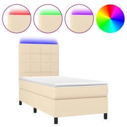 vidaXL Letto a Molle con Materasso e LED Crema 100x200cm in Tessuto