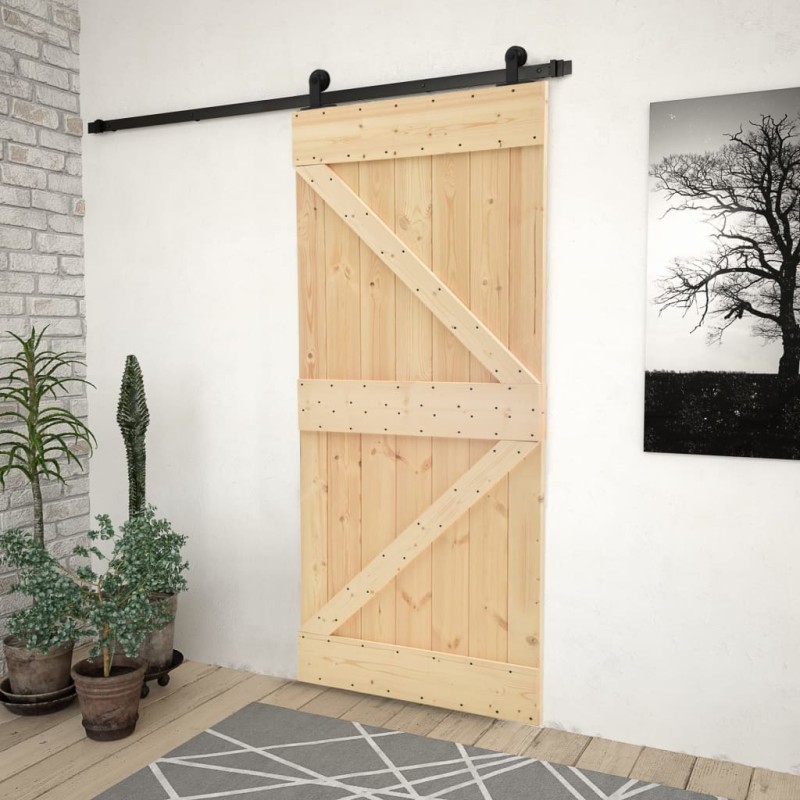 vidaXL Porta Scorrevole con Set Hardware 80x210 cm in Legno di Pino vidaXL Porta Scorrevole con Set Hardware 80x210 cm in Legno di Pino