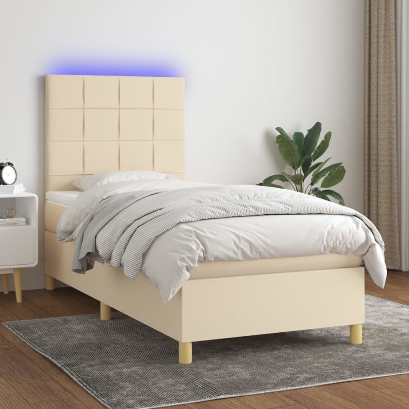 vidaXL Letto a Molle con Materasso e LED Crema 100x200cm in Tessuto vidaXL Letto a Molle con Materasso e LED Crema 100x200cm in Tessuto