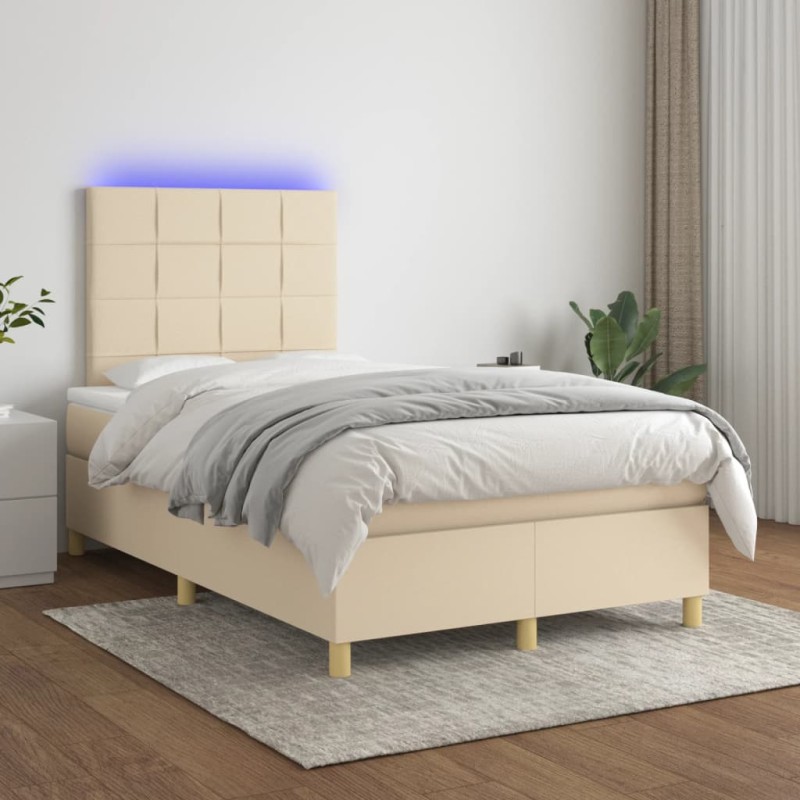 vidaXL Letto a Molle con Materasso e LED Crema 120x200cm in Tessuto vidaXL Letto a Molle con Materasso e LED Crema 120x200cm in Tessuto