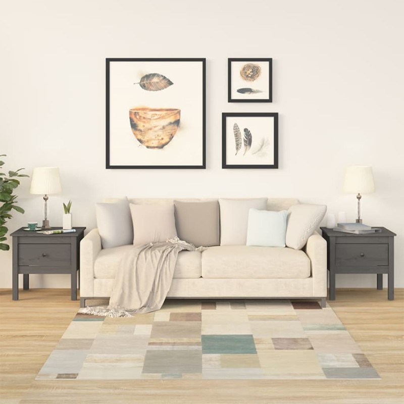 Tavolini 2 pz Grigi 50x50x49 cm Legno Massello di Pino Tavolini 2 pz Grigi 50x50x49 cm Legno Massello di Pino