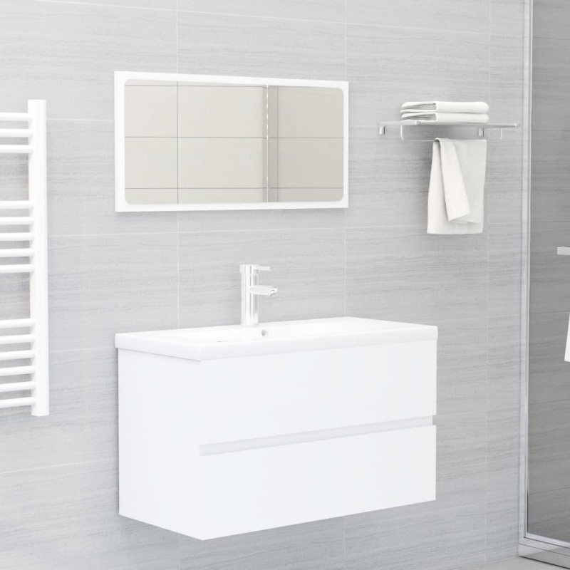 vidaXL Set Mobili da Bagno Bianco in Truciolato vidaXL Set Mobili da Bagno Bianco in Truciolato