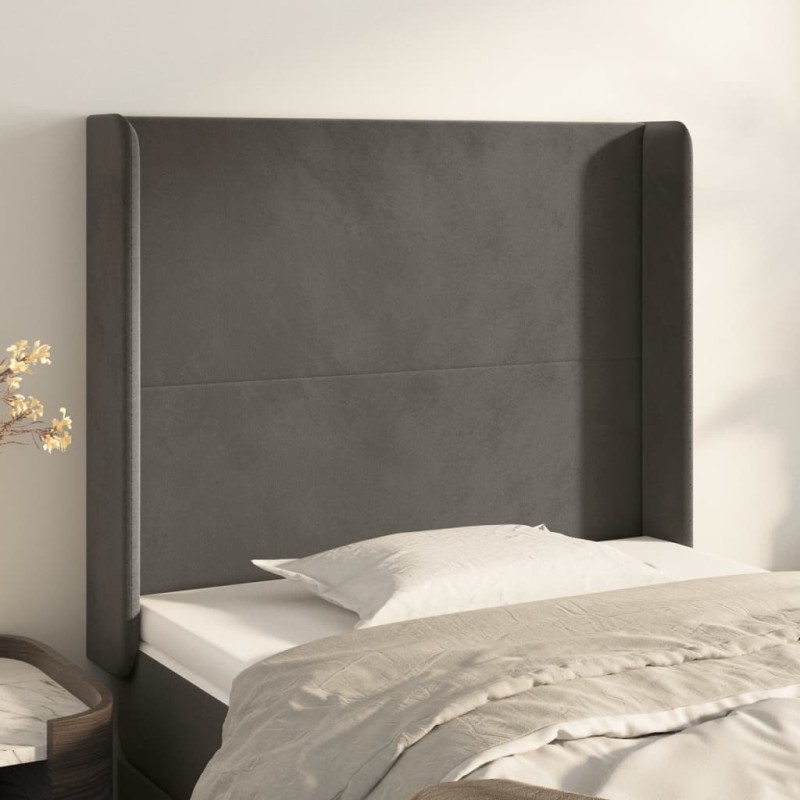Testiera ad Orecchio Grigio Scuro 93x16x118/128 cm in Velluto Testiera ad Orecchio Grigio Scuro 93x16x118/128 cm in Velluto