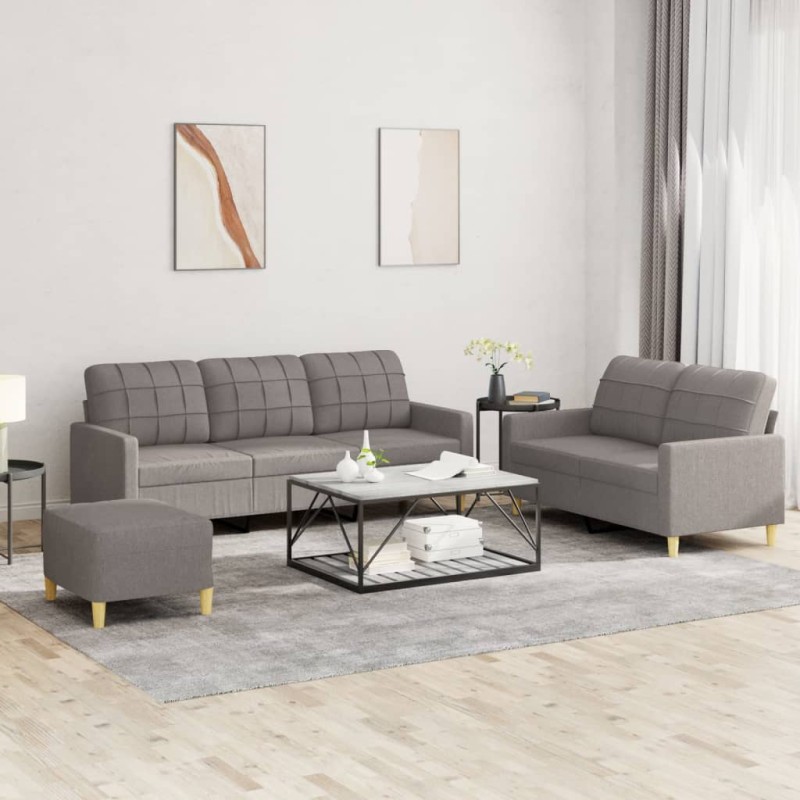 vidaXL Set di Divani 3 pz con Cuscini Tortora in Tessuto vidaXL Set di Divani 3 pz con Cuscini Tortora in Tessuto