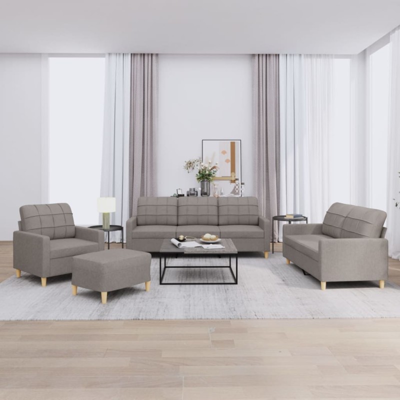 vidaXL Set di Divani 4 pz con Cuscini Tortora in Tessuto vidaXL Set di Divani 4 pz con Cuscini Tortora in Tessuto