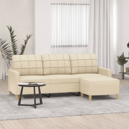 vidaXL Divano a 3 Posti con Poggiapiedi Crema 180 cm in Tessuto