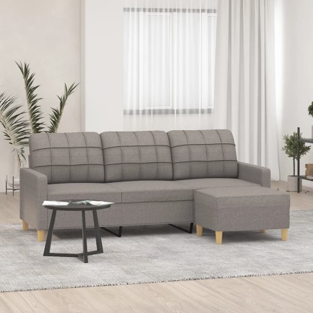 vidaXL Divano a 3 Posti con Poggiapiedi Tortora 180 cm in Tessuto
