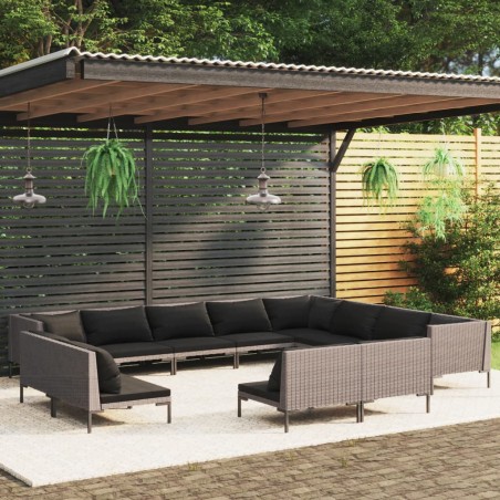 vidaXL Set Divani da Giardino 12pz con Cuscini Polyrattan Grigio Scuro