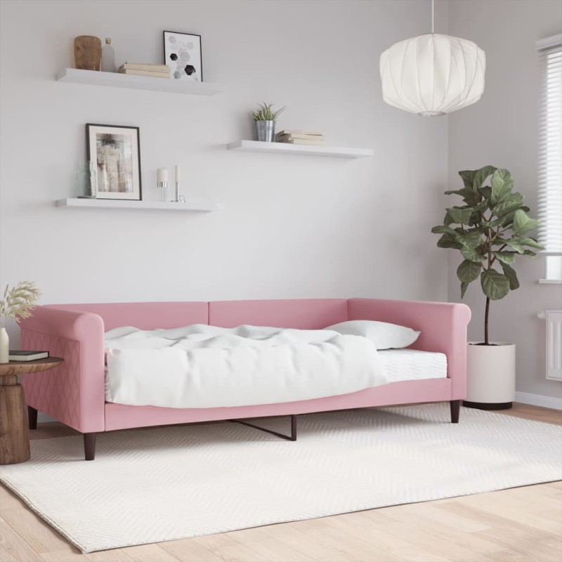 vidaXL Divano Letto con Materasso Rosa 100x200 cm in Velluto vidaXL Divano Letto con Materasso Rosa 100x200 cm in Velluto
