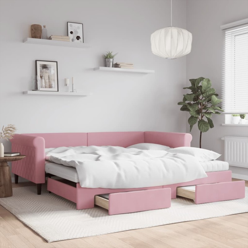 vidaXL Divano Letto Estraibile con Cassetti Rosa 100x200 cm Velluto vidaXL Divano Letto Estraibile con Cassetti Rosa 100x200 cm Velluto