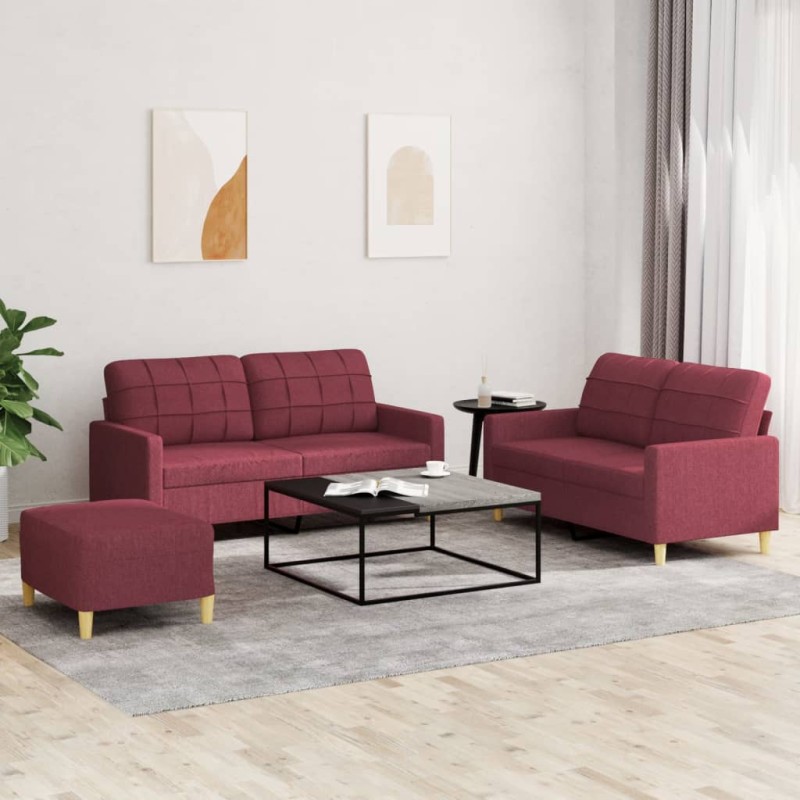 vidaXL Set di Divani 3 pz con Cuscini Rosso Vino in Tessuto vidaXL Set di Divani 3 pz con Cuscini Rosso Vino in Tessuto
