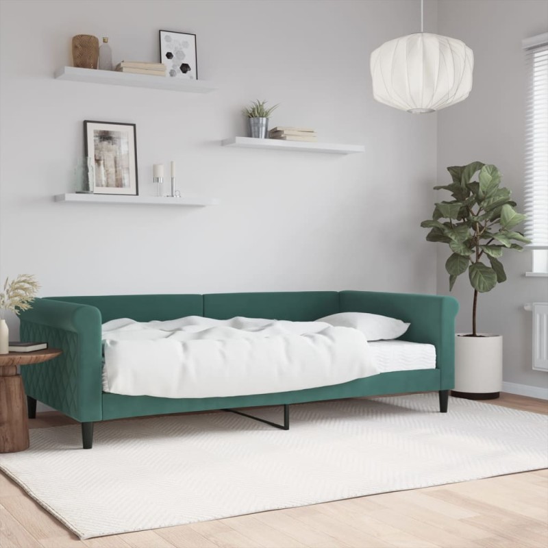 vidaXL Divano Letto con Materasso Verde Scuro 100x200 cm in Velluto vidaXL Divano Letto con Materasso Verde Scuro 100x200 cm in Velluto