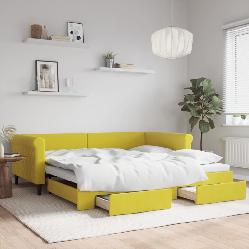 vidaXL Divano Letto Estraibile con Cassetti Giallo 100x200cm Velluto vidaXL Divano Letto Estraibile con Cassetti Giallo 100x200cm Velluto