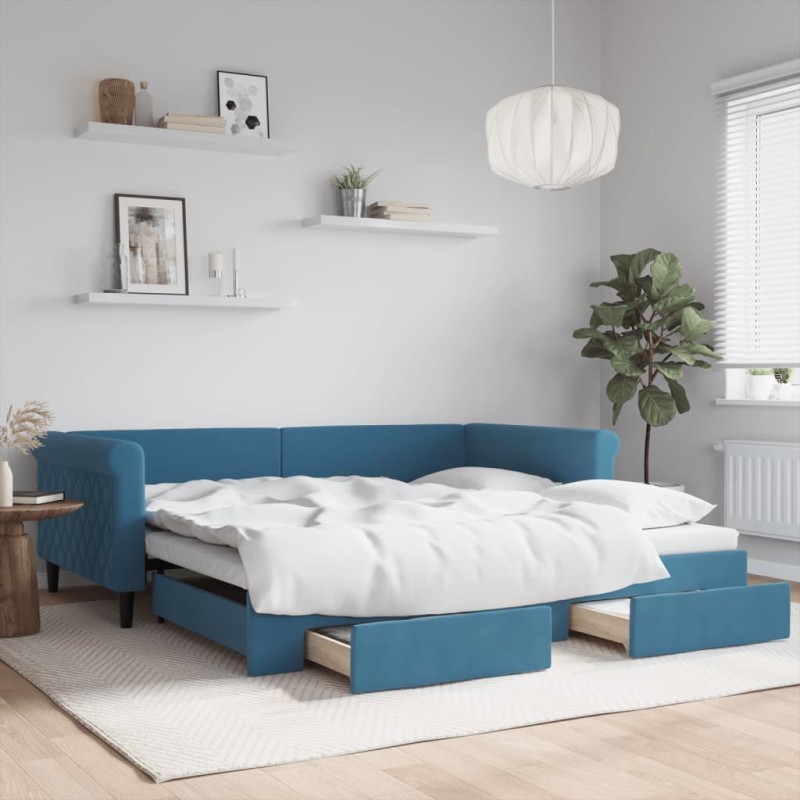 vidaXL Divano Letto Estraibile con Cassetti Blu 100x200 cm in Velluto vidaXL Divano Letto Estraibile con Cassetti Blu 100x200 cm in Velluto