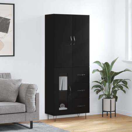 vidaXL Credenza Nera 69,5x34x180 cm in Legno Multistrato