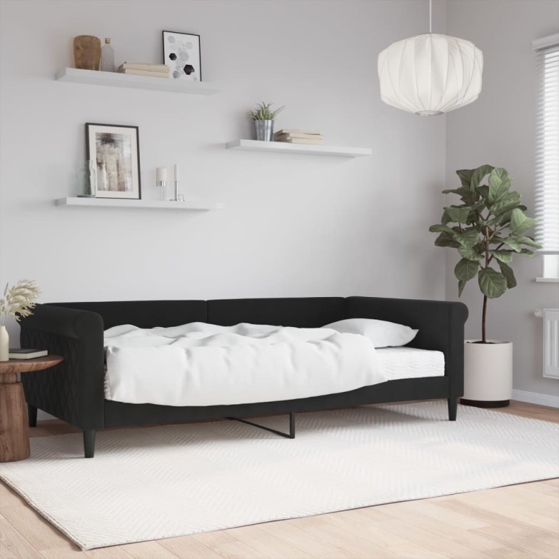 vidaXL Divano Letto con Materasso Nero 100x200 cm in Velluto vidaXL Divano Letto con Materasso Nero 100x200 cm in Velluto