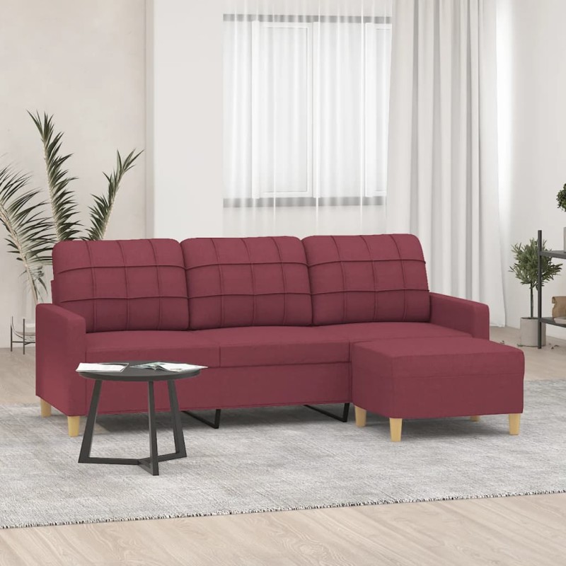 vidaXL Divano a 3 Posti con Poggiapiedi Rosso Vino 180 cm in Tessuto vidaXL Divano a 3 Posti con Poggiapiedi Rosso Vino 180 cm in Tessuto